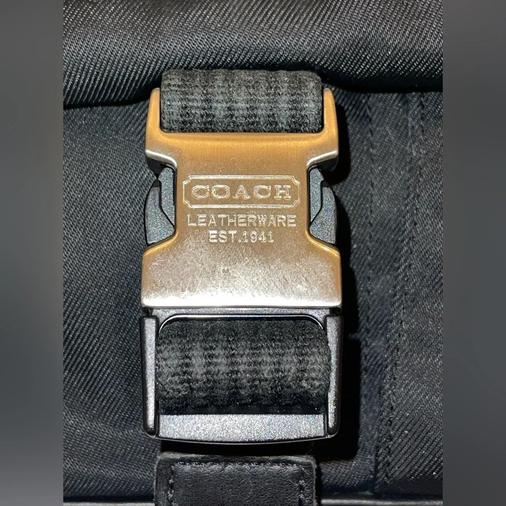 Vintage Coach Black Nylon & Leather Trim Messenger Bag